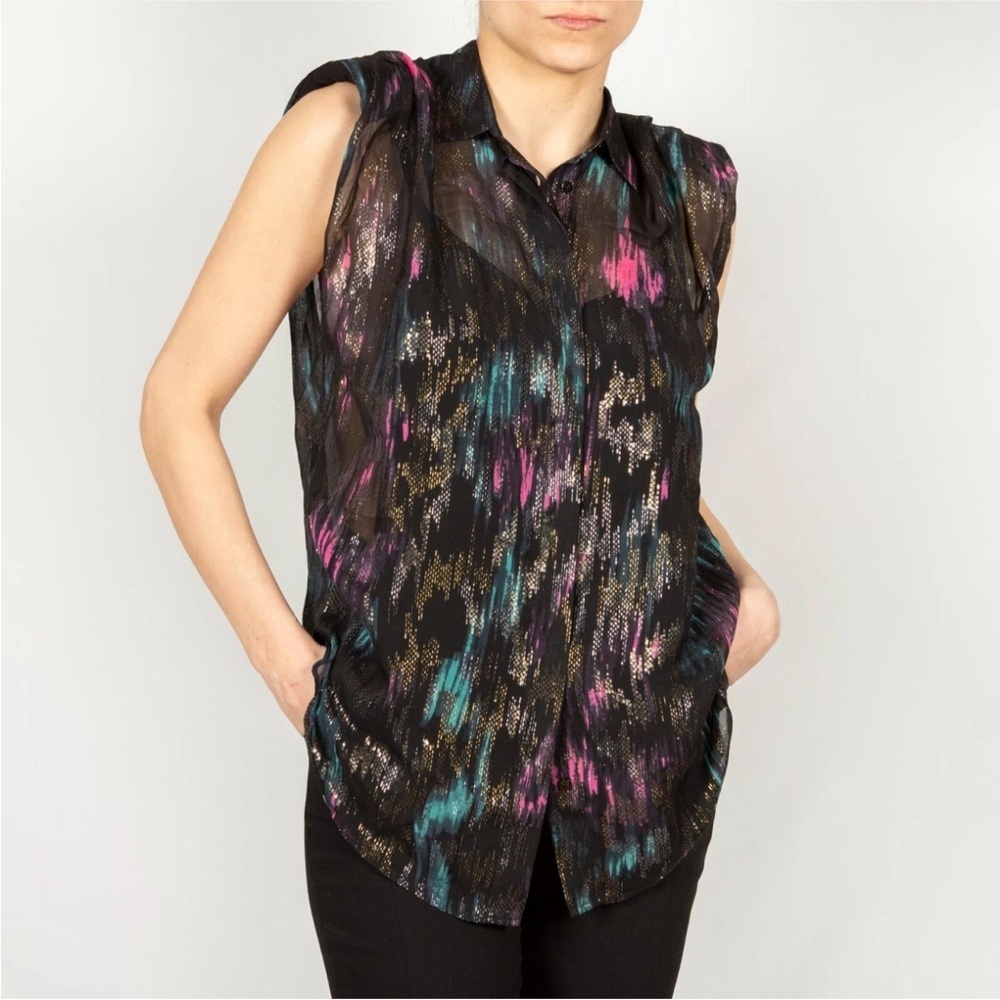 The KOOPLES Sleeveless shirt with epaulettes, embroidered with an Ikat print 2